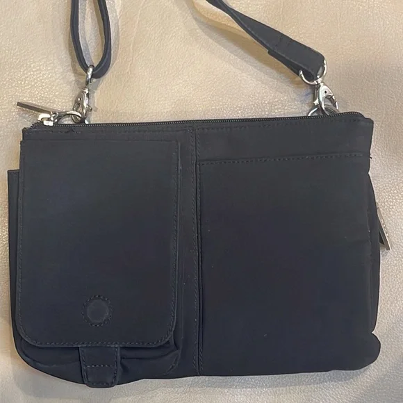 Hobo crossbody bag in black with silver tone hardware, 9 x 6.5 - Picture 2 of 11